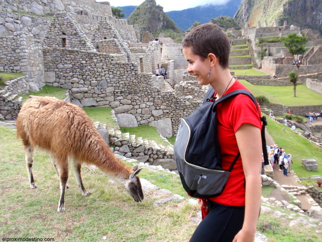Meritxell haciendo amigos en Machu Picchu :)