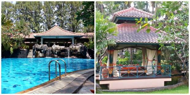 Zona de la piscina en Meliá Purosani, Yogyakarta.
